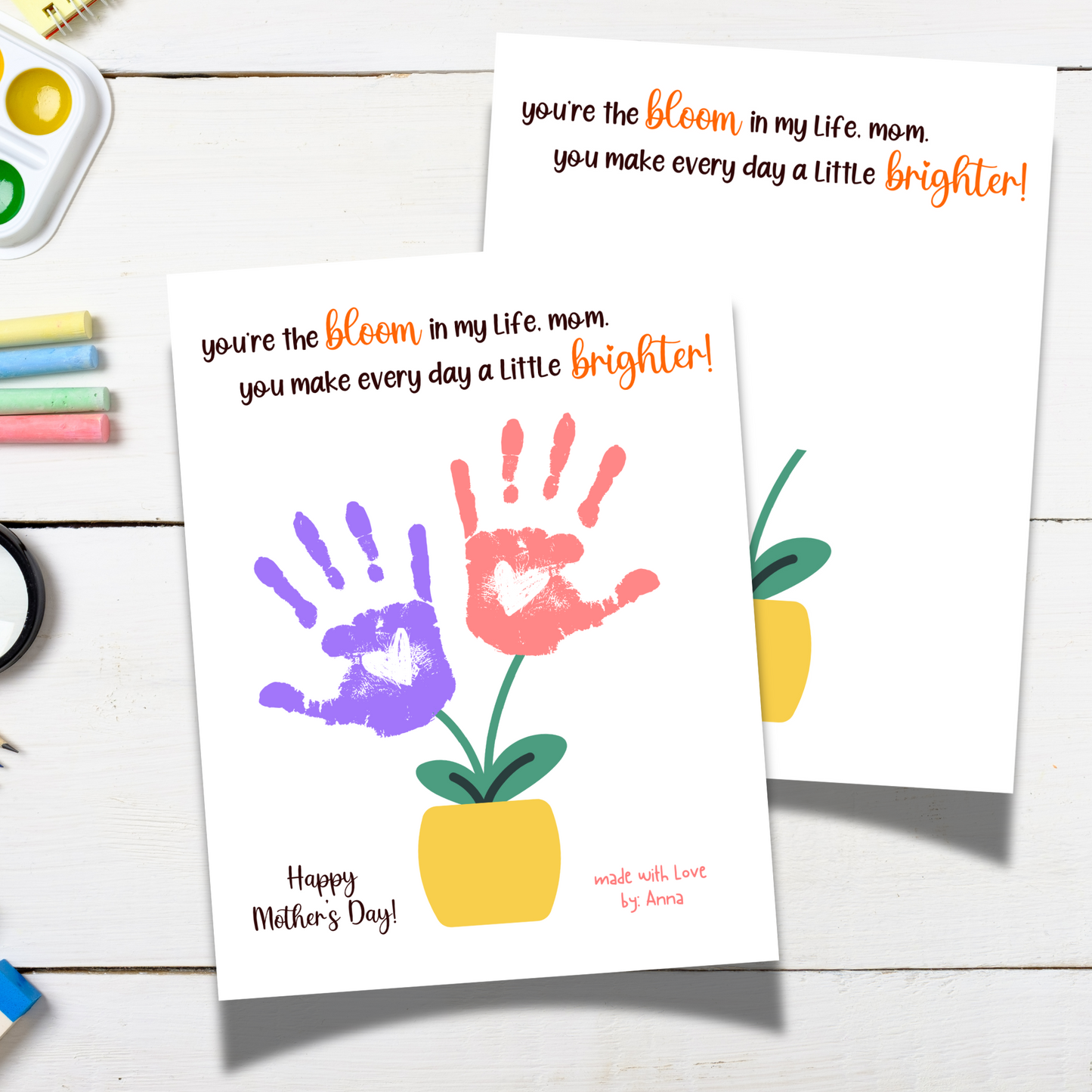 Mothers Day Handprint Flower Vase Craft for Kids Printable, Card Art Mom Birthday Gift