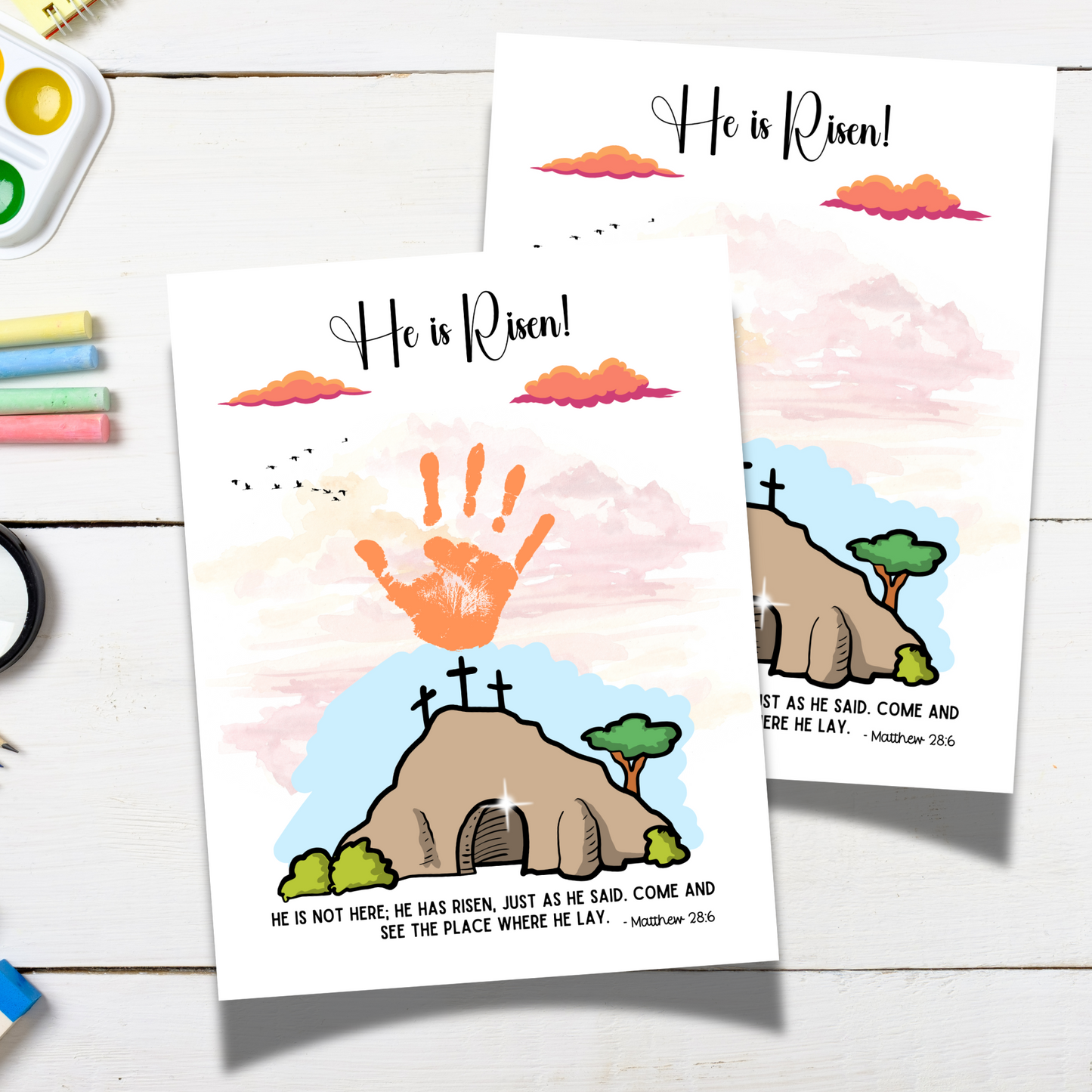 He is Risen Easter Handprint Craft Printable, Resurrection DIY Religious Christian Art for Kids Sunday School Preschool Activity