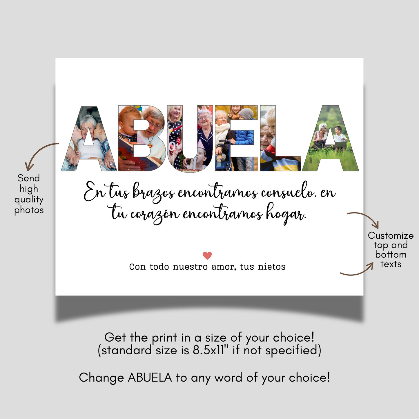 Custom Abuela Photo Collage Printable, Personalized Grandma Gift from Grandkids Kids