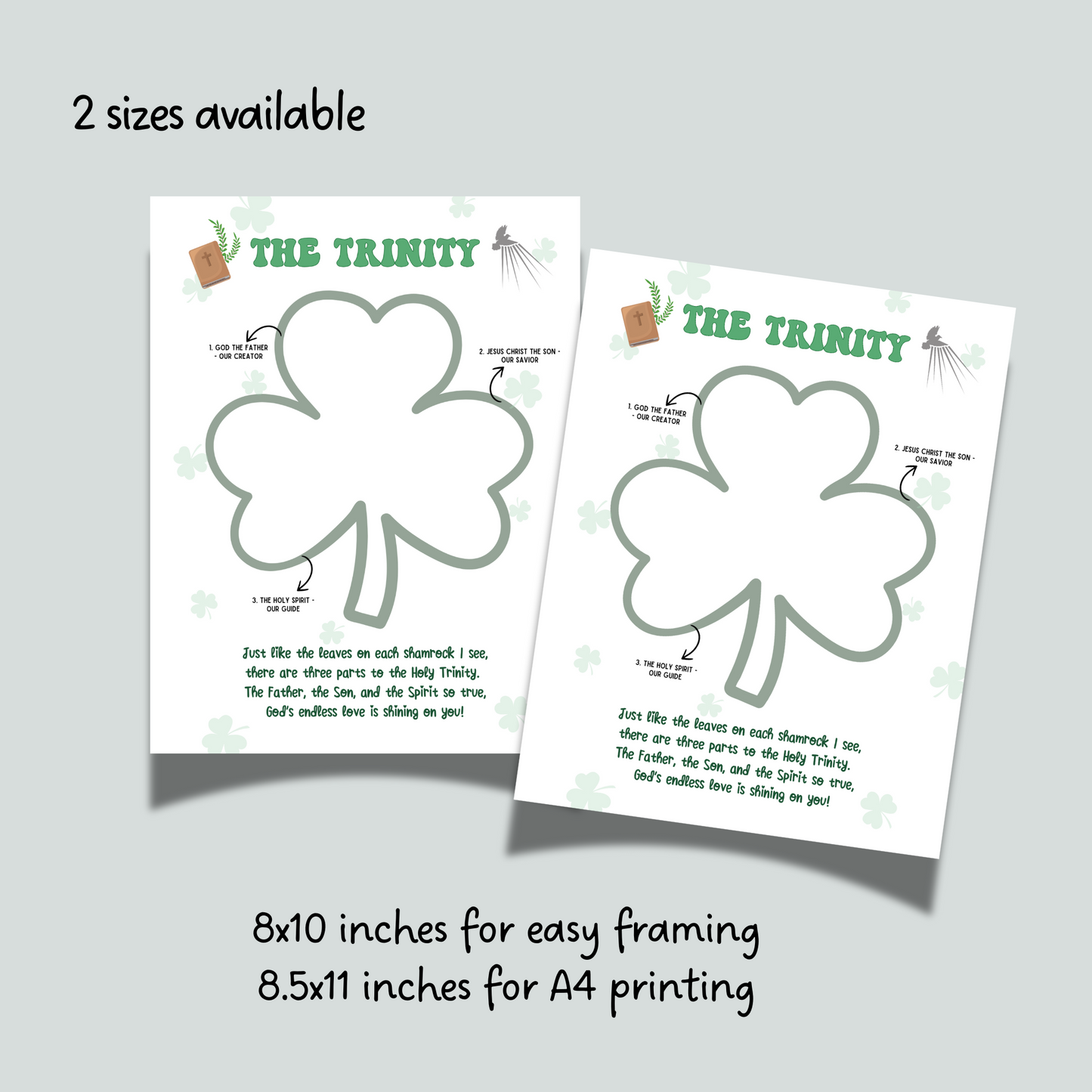 St Patricks Day Holy Trinity Handprint Craft Printable, Shamrock Bible Lesson Art Keepsake for Sunday School Church Kids Christian Activity