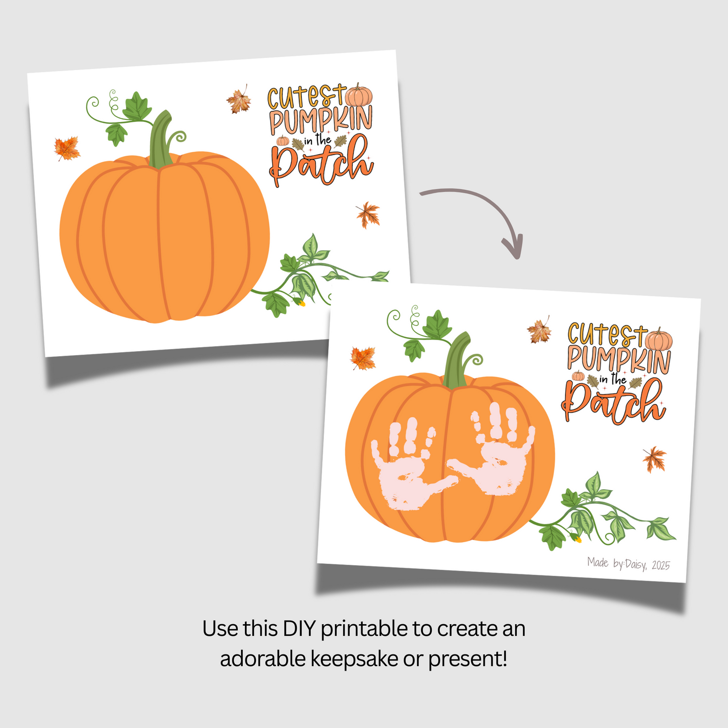 Pumpkin Handprint Craft Printable, Fall Activity DIY Art for Kids