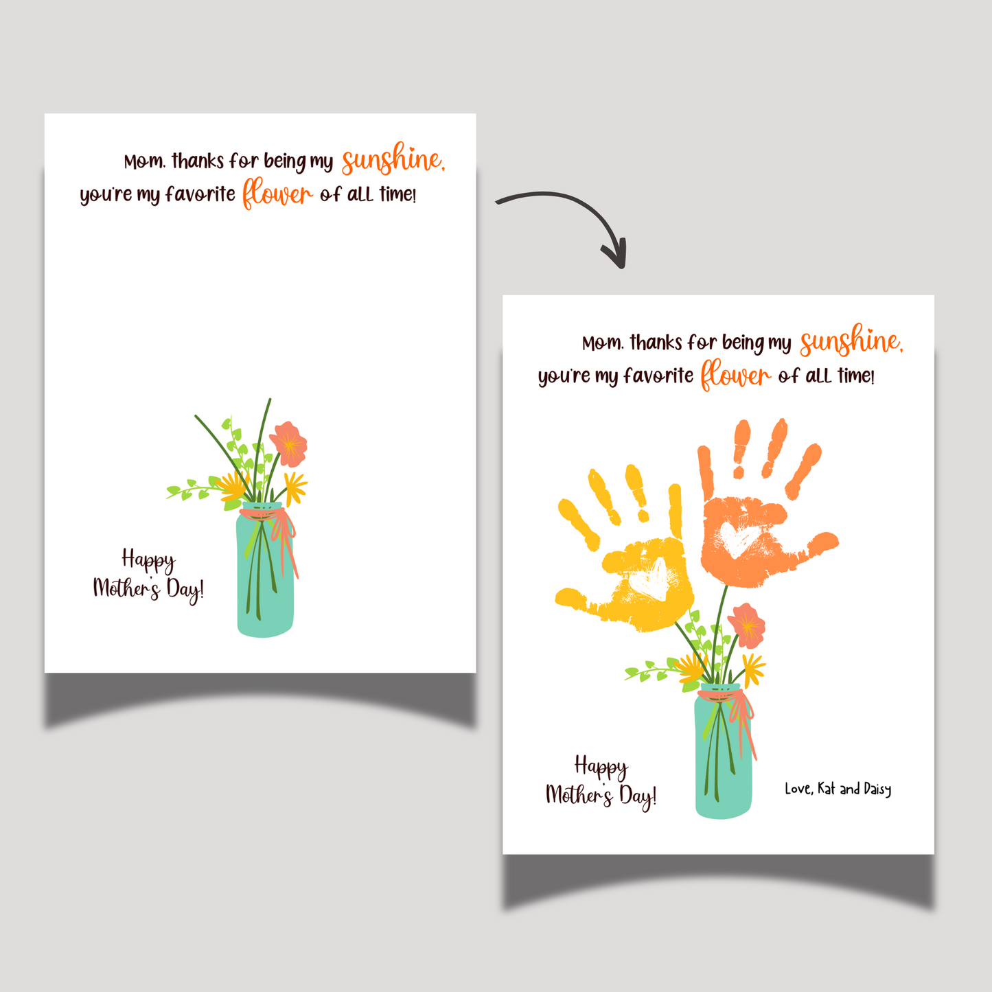 Mothers Day Handprint Flower Bouquet Craft for Kids Printable, Mom Card Art Gift