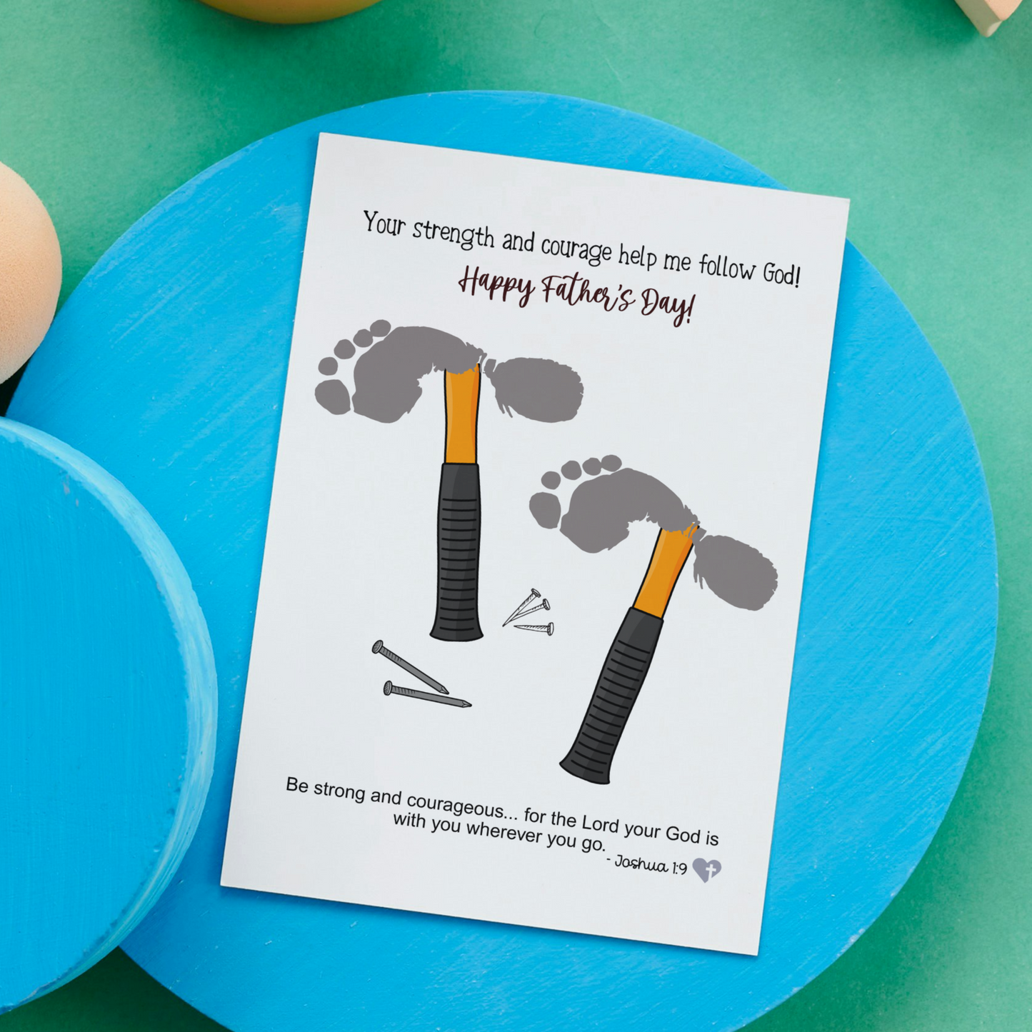 Fathers Day Bible Verse Craft Kids Printable, DIY Footprint Card Art Sunday School Activity Gift for Dad Grandpa from Christian Toddler