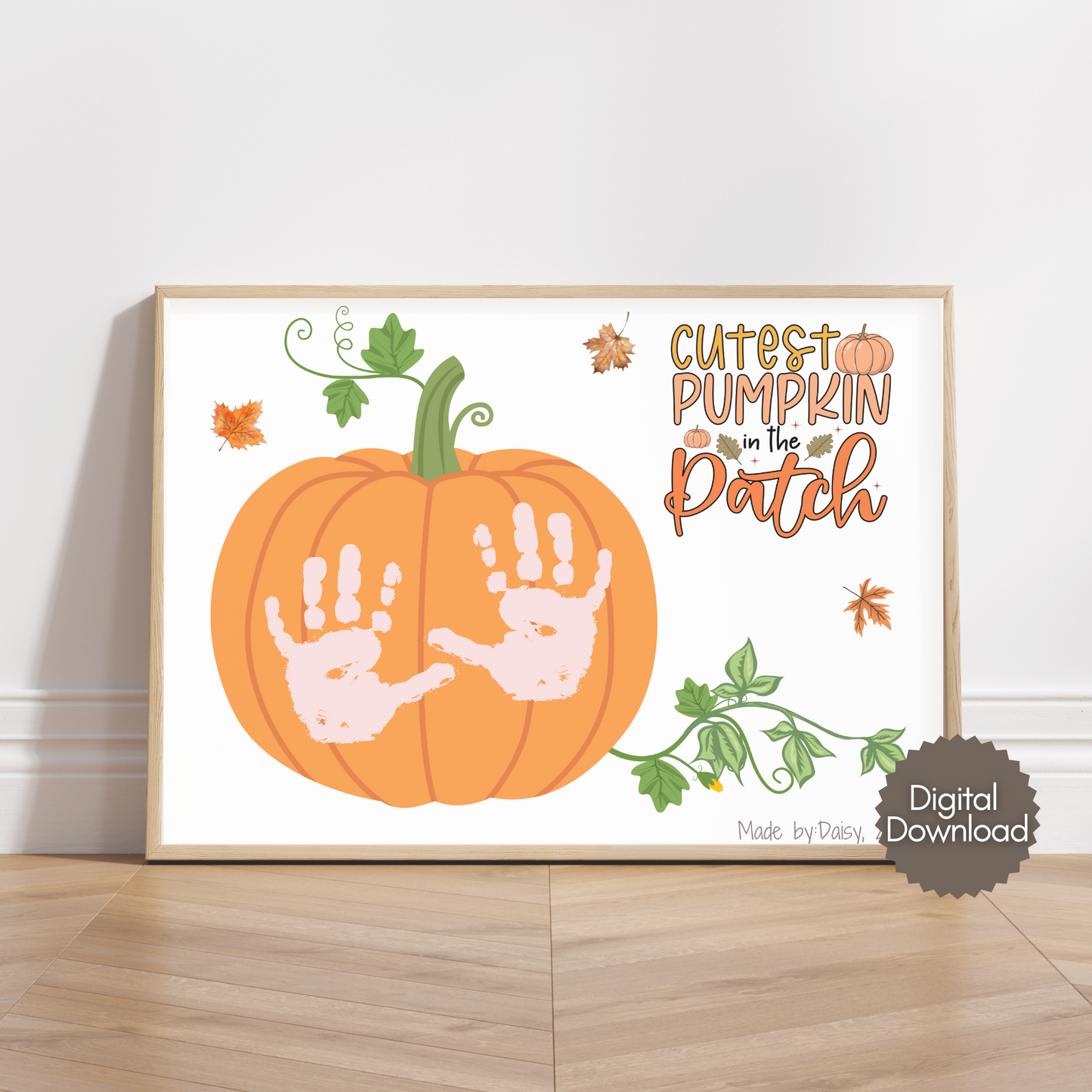Pumpkin Handprint Craft Printable, Fall Activity DIY Art for Kids