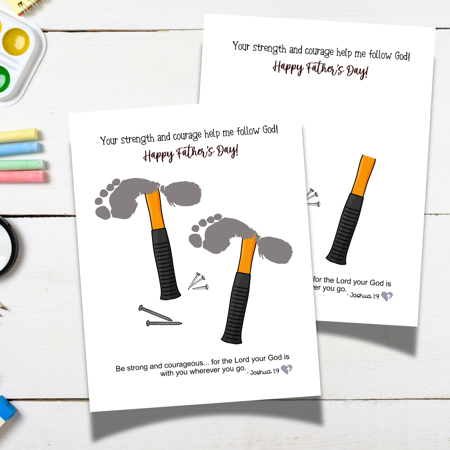 Fathers Day Bible Verse Craft Kids Printable, DIY Footprint Card Art Sunday School Activity Gift for Dad Grandpa from Christian Toddler