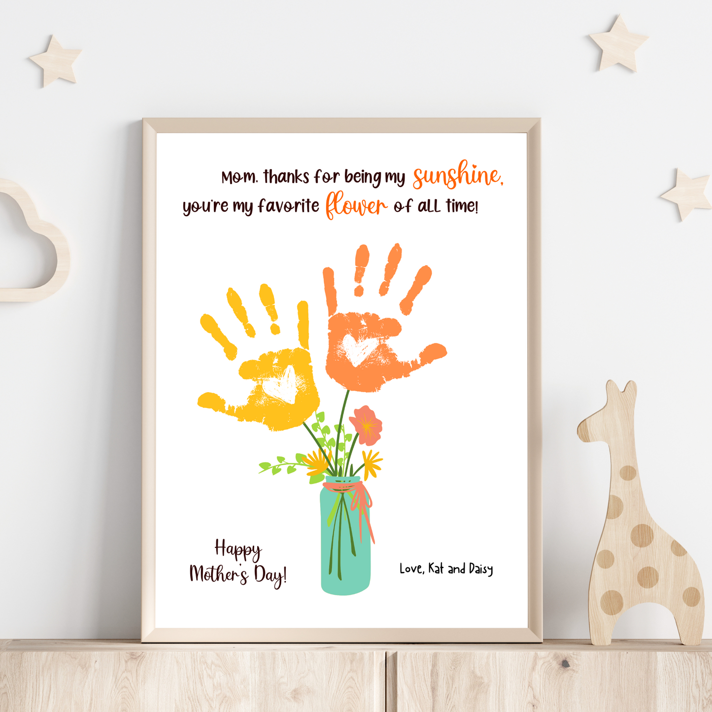Mothers Day Handprint Flower Bouquet Craft for Kids Printable, Mom Card Art Gift