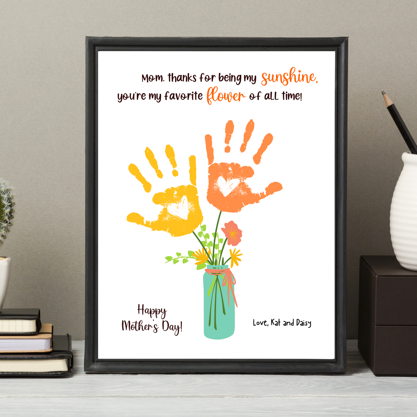 Mothers Day Handprint Flower Bouquet Craft for Kids Printable, Mom Card Art Gift
