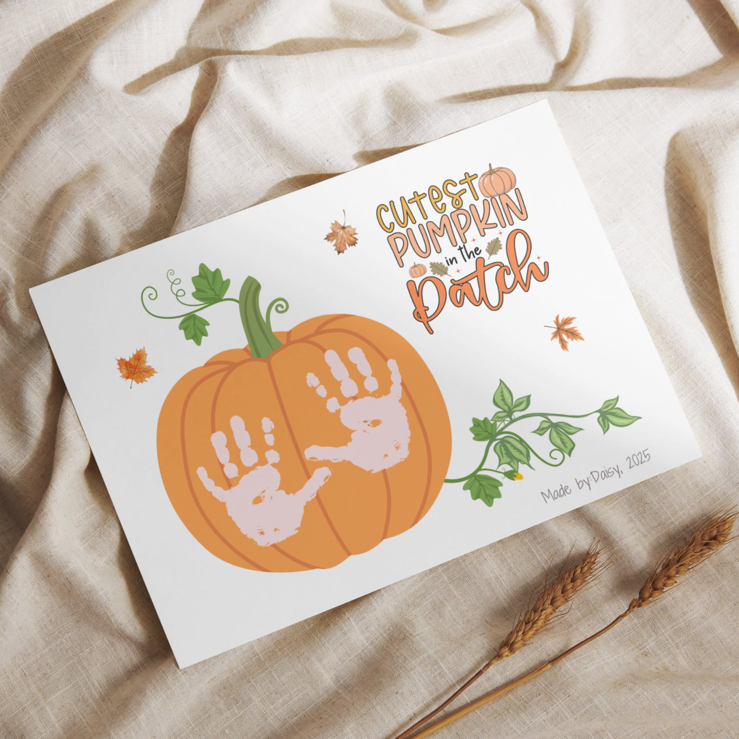 Pumpkin Handprint Craft Printable, Fall Activity DIY Art for Kids