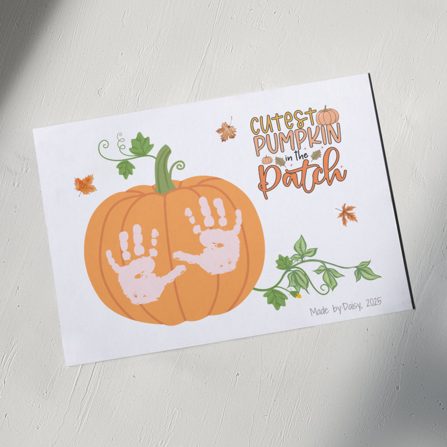 Pumpkin Handprint Craft Printable, Fall Activity DIY Art for Kids