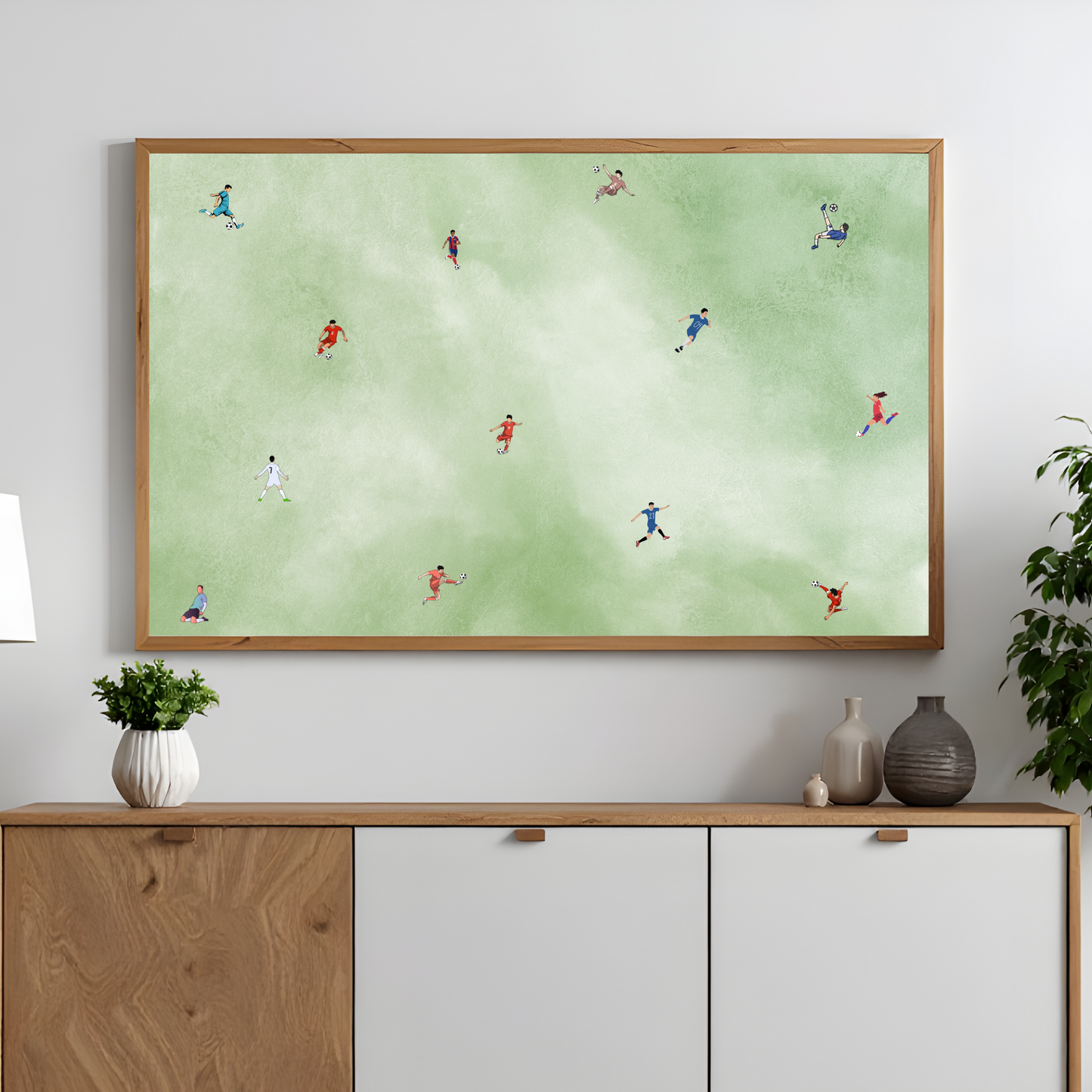 Soccer Wall Art Print Minimalist Tiny Players Poster