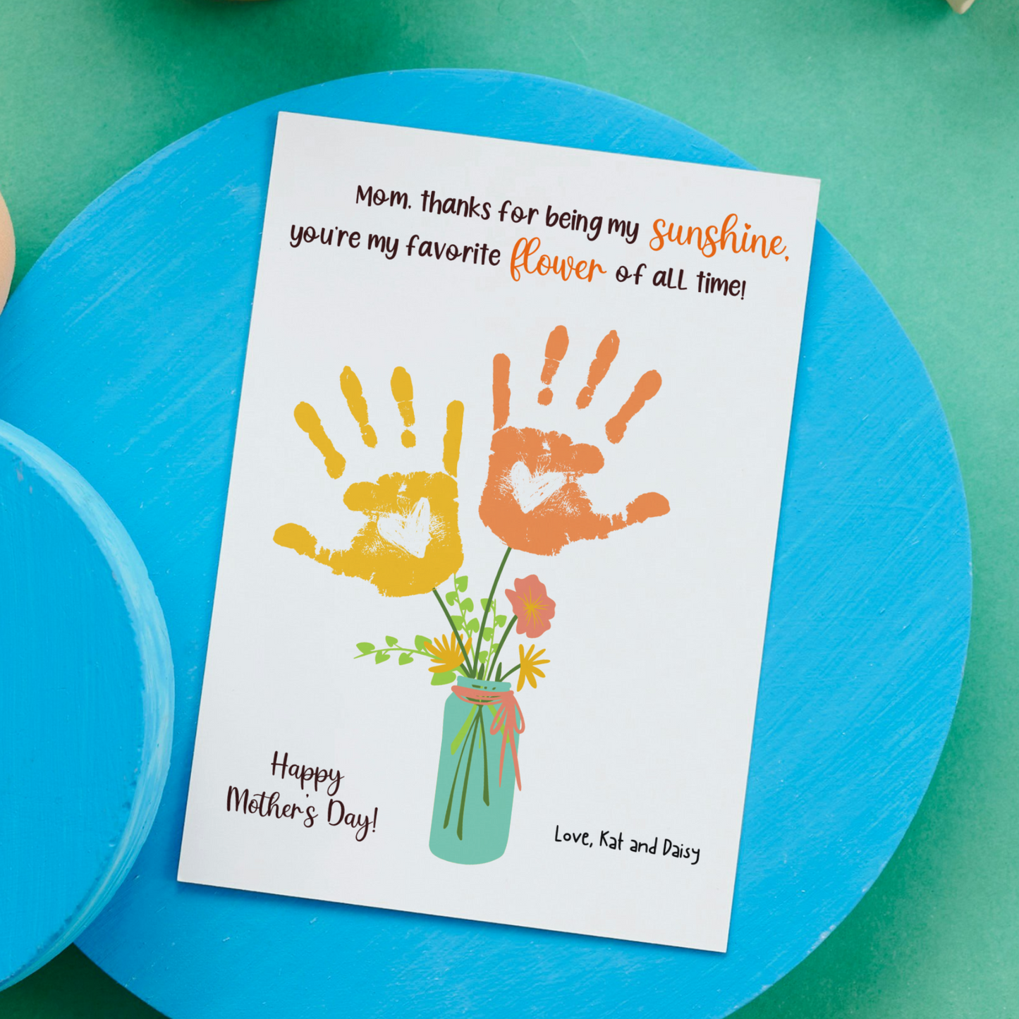 Mothers Day Handprint Flower Bouquet Craft for Kids Printable, Mom Card Art Gift
