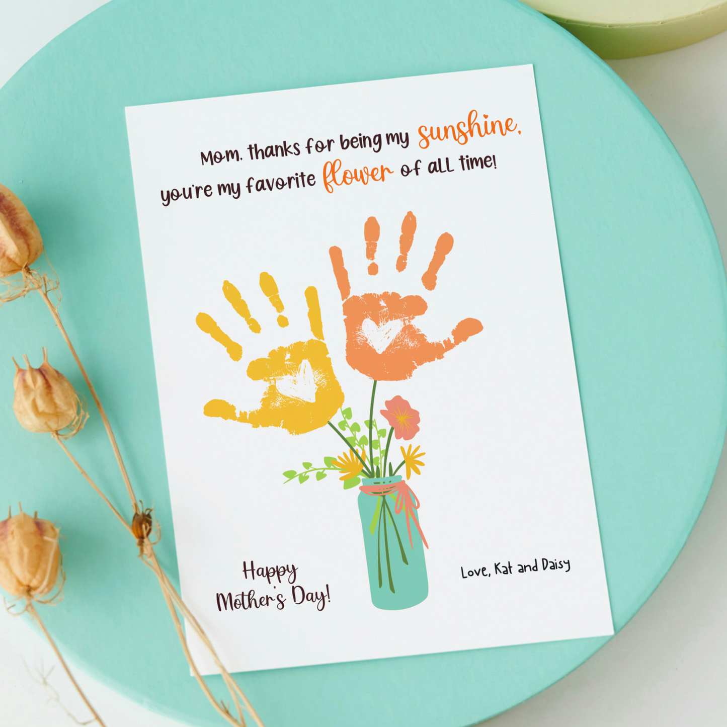 Mothers Day Handprint Flower Bouquet Craft for Kids Printable, Mom Card Art Gift
