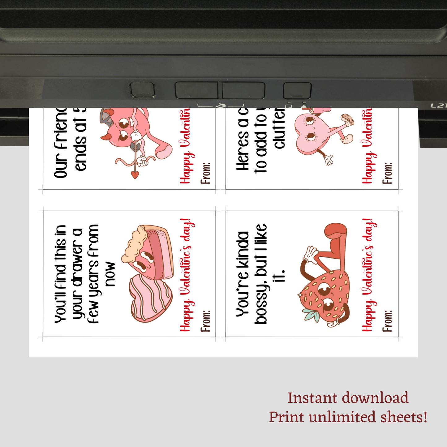 Funny Coworker Valentine's Day Retro Cards Printable, Workplace Office Party Gift for Colleague Staff Boss Employee