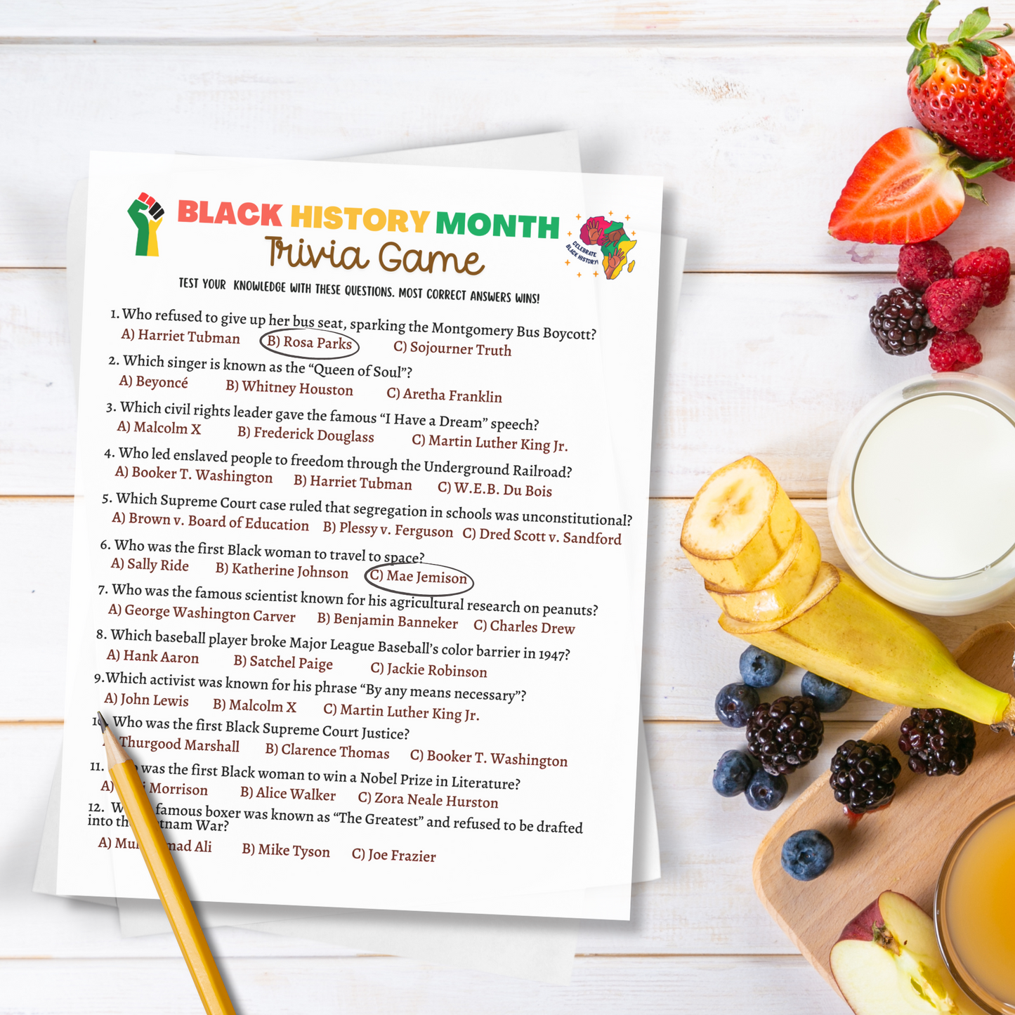 Black History Month Games Printable, Historical African American Celebration Trivia