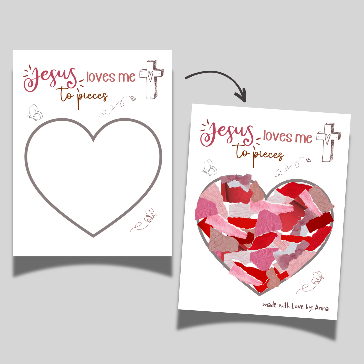 Jesus Loves Me to Pieces Christian Craft Printable, DIY Valentine’s Day Art