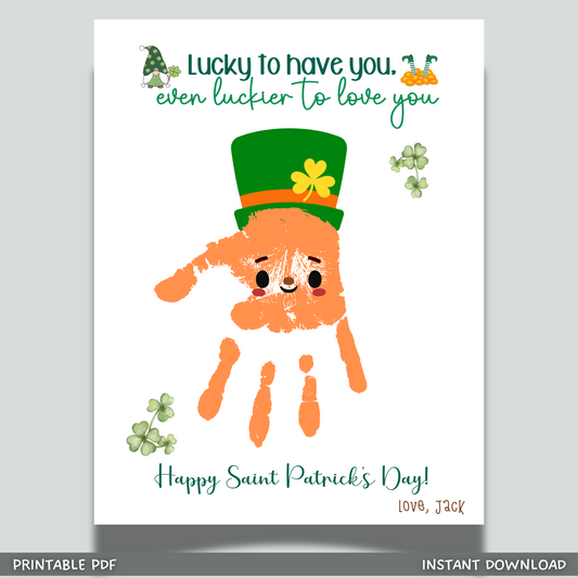 St Patricks Day Leprechaun Handprint Craft Printable, DIY Art Activity for Kids