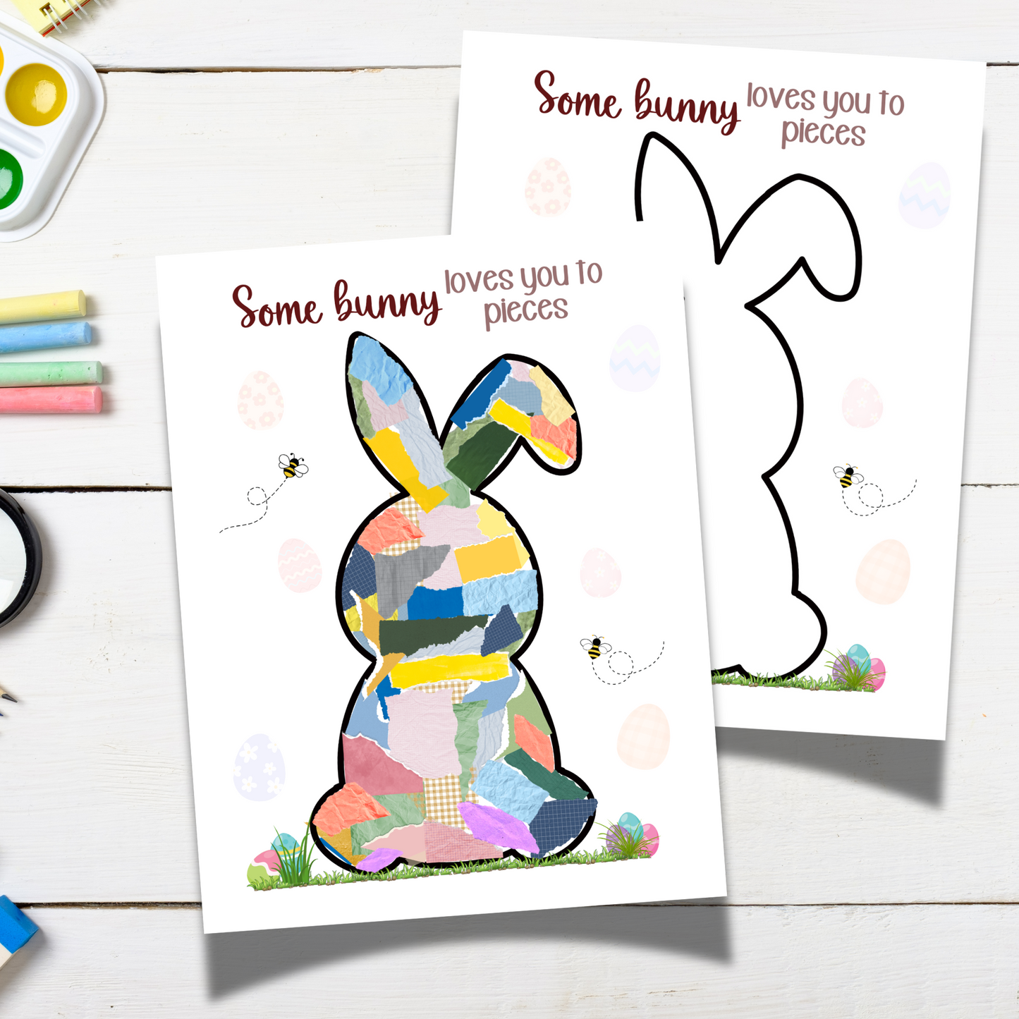 Easter Bunny Crafts for Kids Printable DIY Torn Paper Art Activity Daycare Preschool Kindergarten Classroom Homeschool Toddler