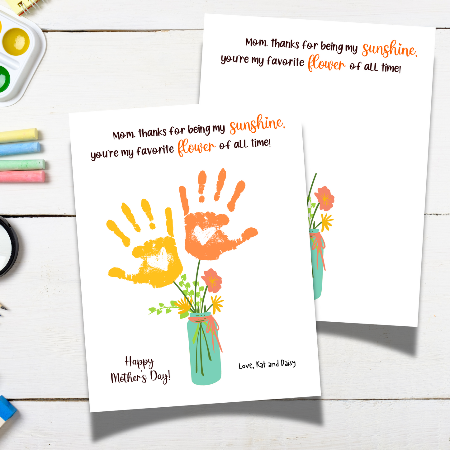 Mothers Day Handprint Flower Bouquet Craft for Kids Printable, Mom Card Art Gift