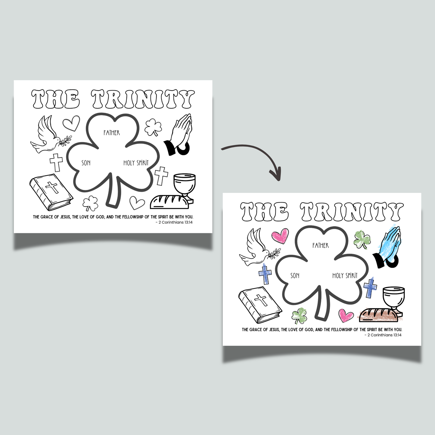 Holy Trinity Christian Coloring Page Printable Kids Activity Jesus Bible Lesson Keepsake