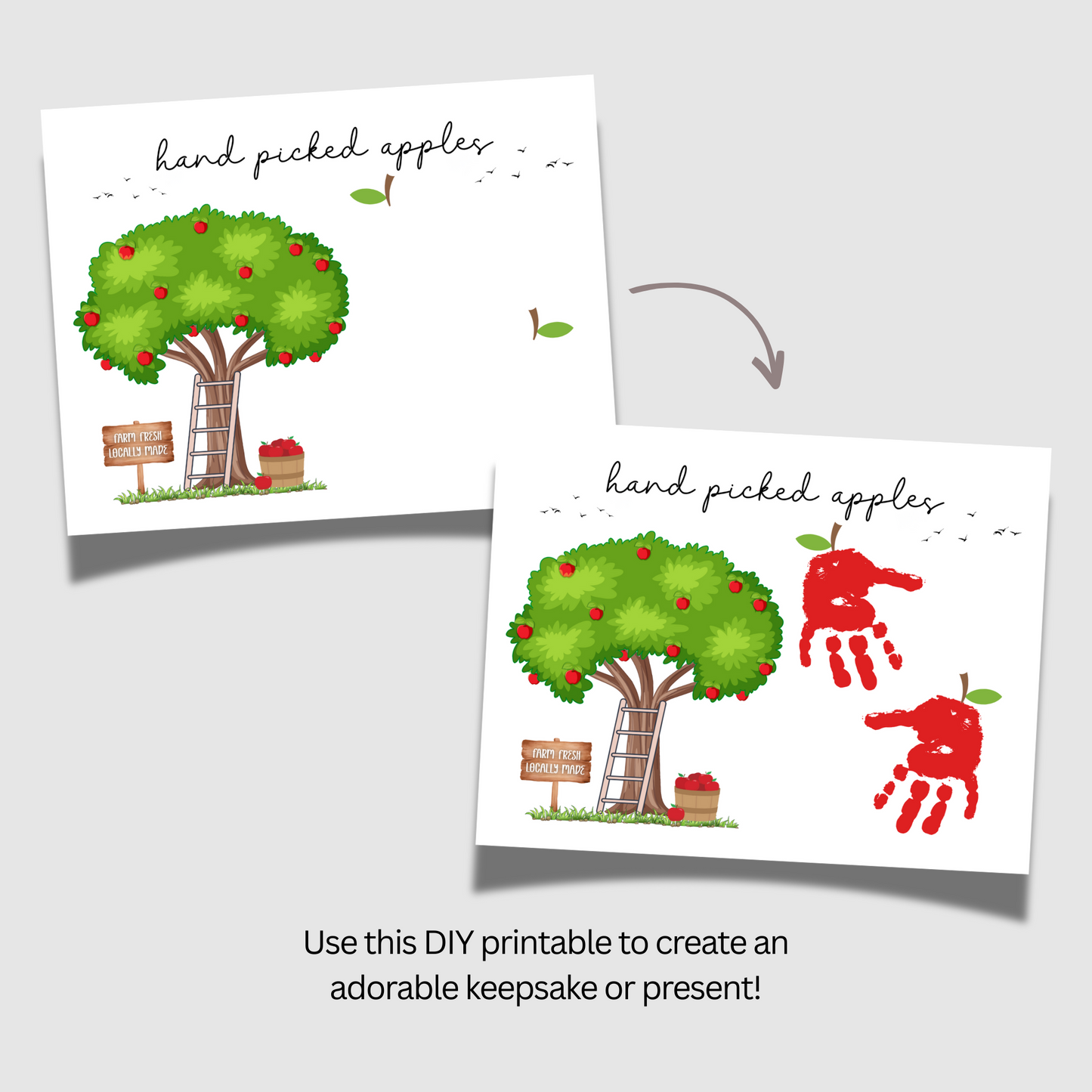 Fall Handprint Craft Printable, Autumn Apples Activity DIY Art for Kids