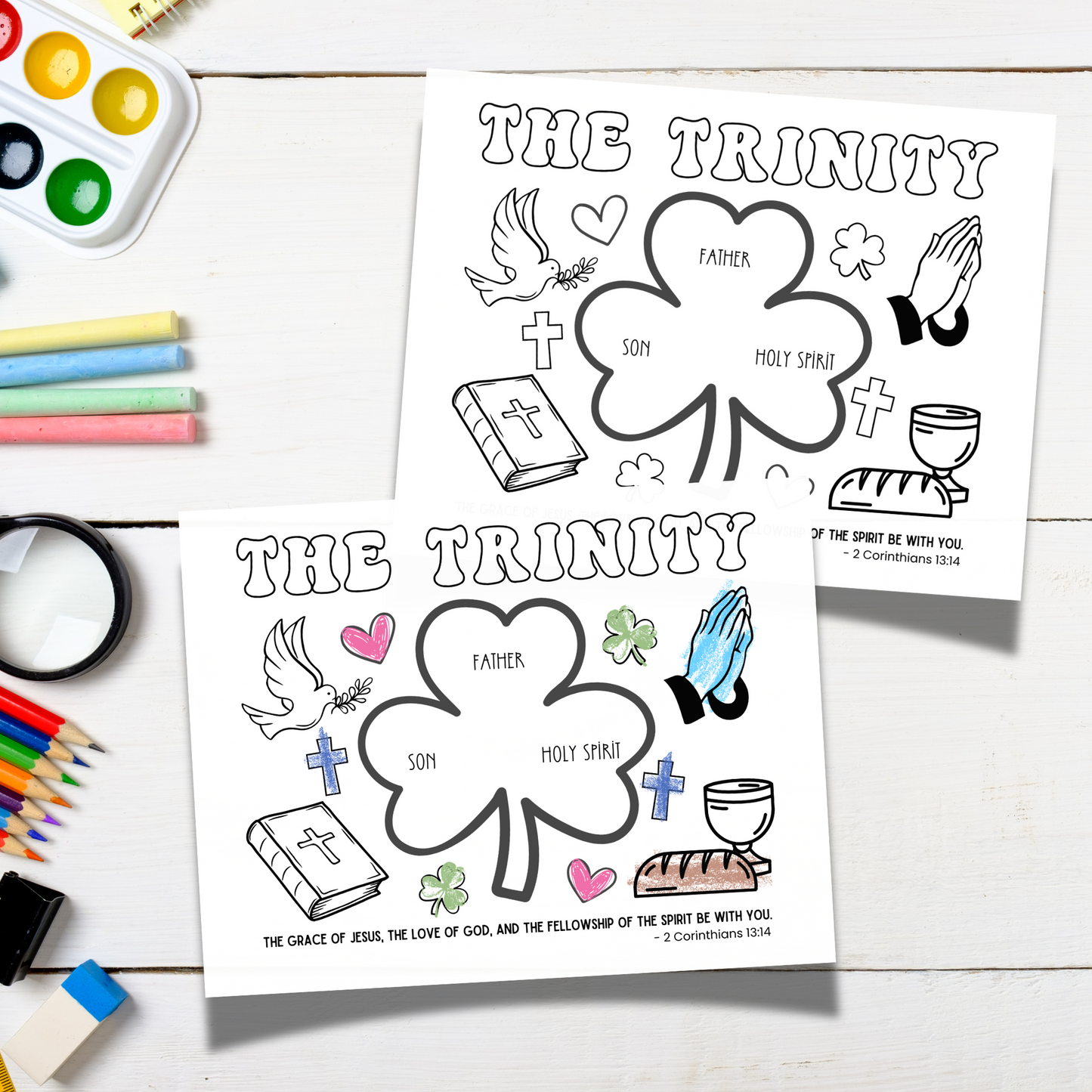 Holy Trinity Christian Coloring Page Printable Kids Activity Jesus Bible Lesson Keepsake