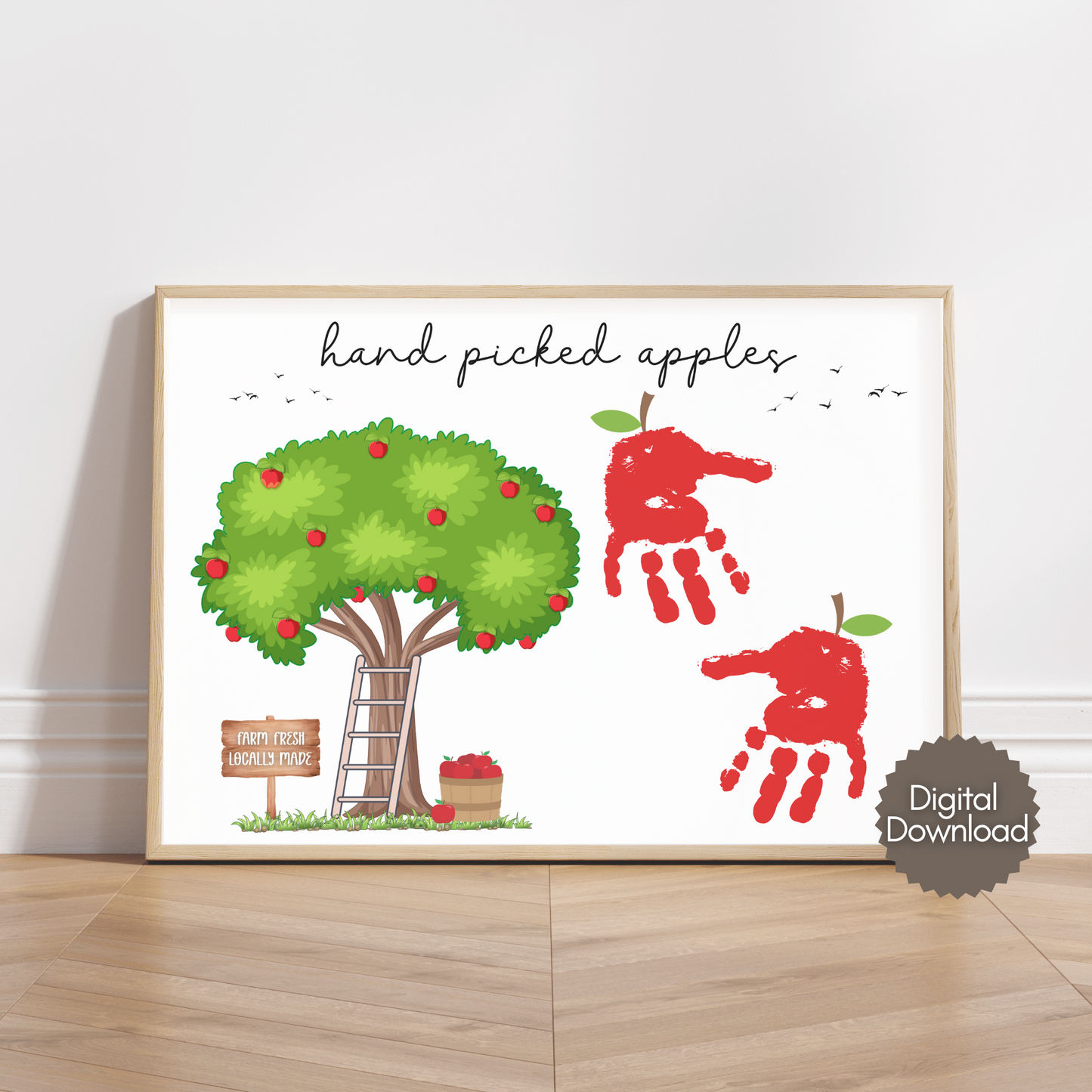 Fall Handprint Craft Printable, Autumn Apples Activity DIY Art for Kids