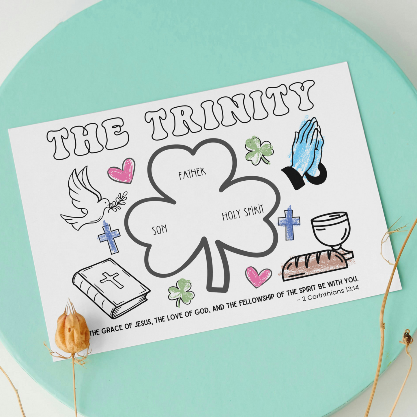 Holy Trinity Christian Coloring Page Printable Kids Activity Jesus Bible Lesson Keepsake
