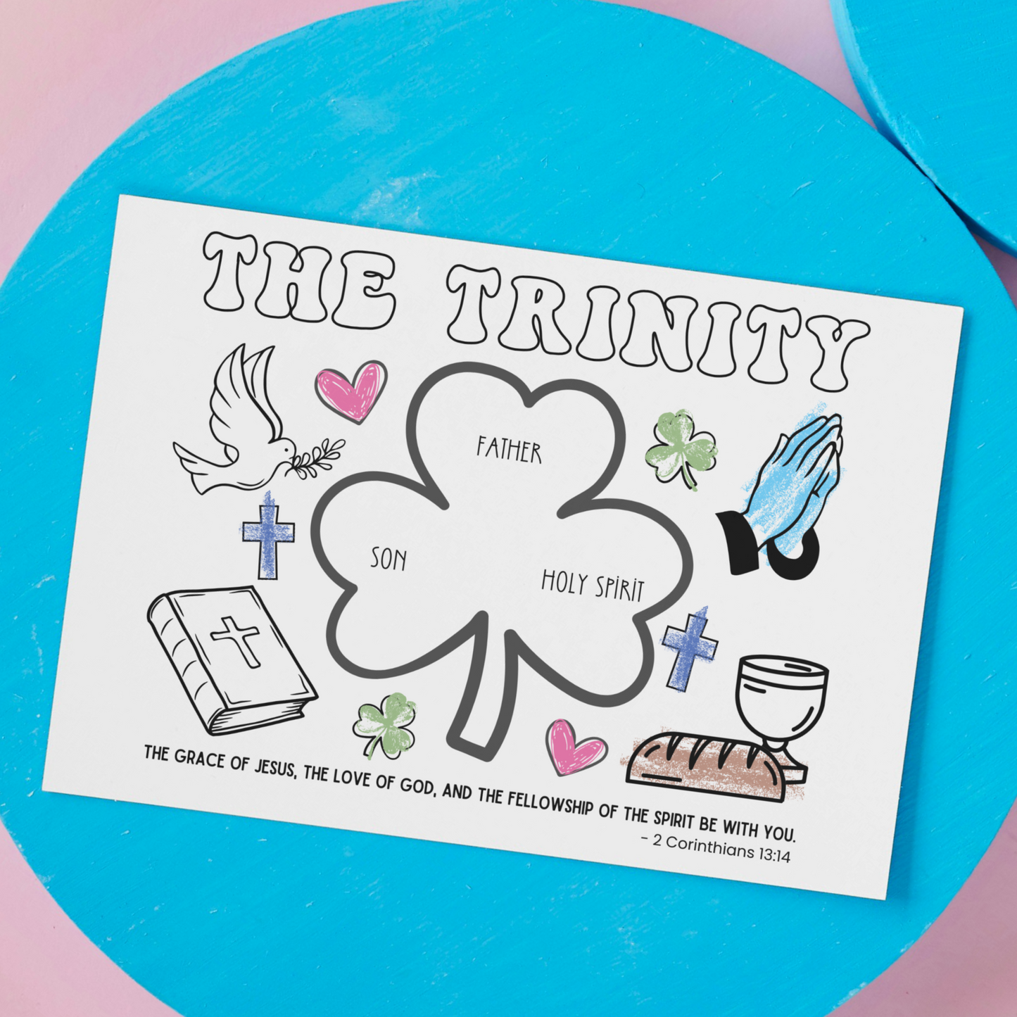 Holy Trinity Christian Coloring Page Printable Kids Activity Jesus Bible Lesson Keepsake