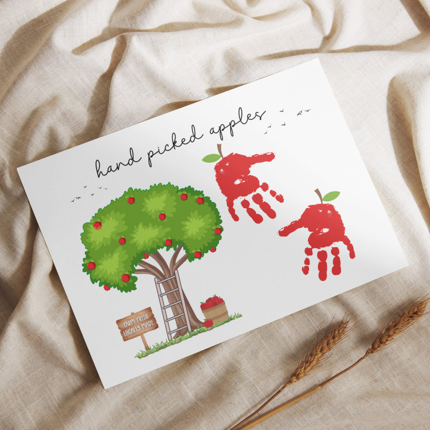 Fall Handprint Craft Printable, Autumn Apples Activity DIY Art for Kids
