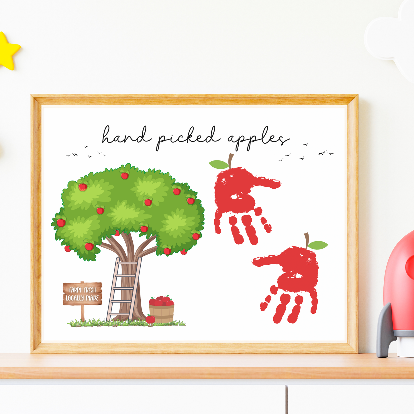 Fall Handprint Craft Printable, Autumn Apples Activity DIY Art for Kids