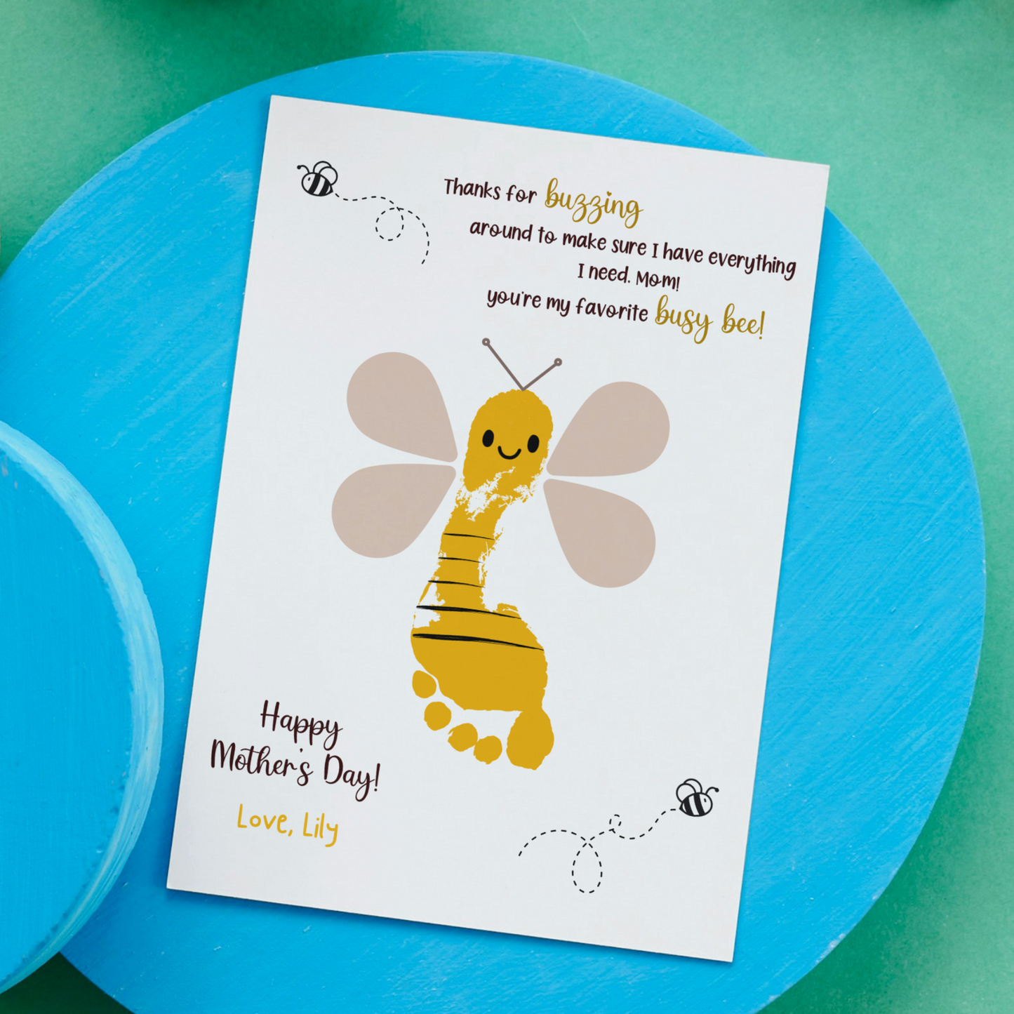 Mothers Day Footprint Bee Craft for Kids Printable, Card Art Mom Birthday Gift
