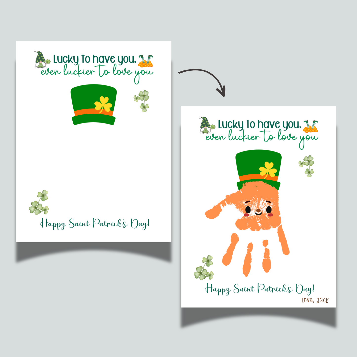 St Patricks Day Leprechaun Handprint Craft Printable, DIY Art for Kids Baby Toddler Nursery Activity Preschool Daycare Kindergarten Keepsake