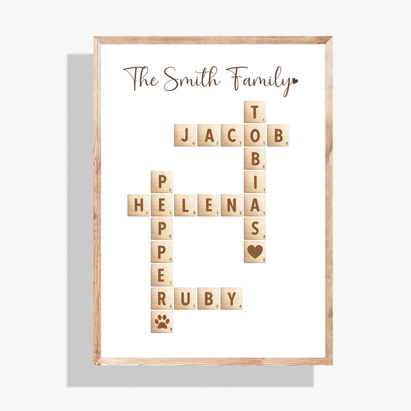 Custom Family Name Sign Printable, Personalized Crossword Scrabble Letter Tile Puzzle Gift