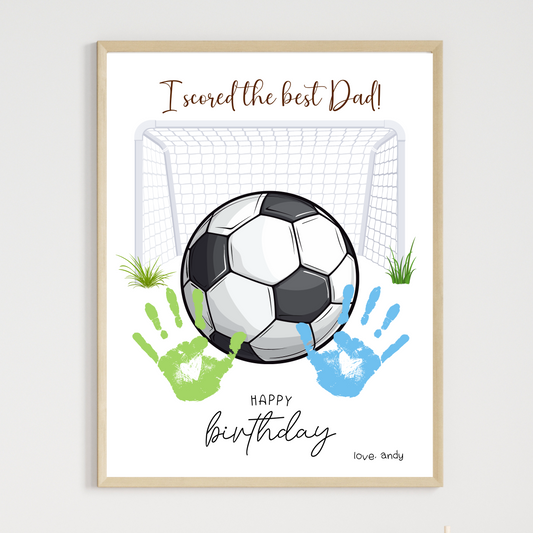 Birthday Gift for Dad from Kids Printable, DIY Soccer Handprint Craft Card