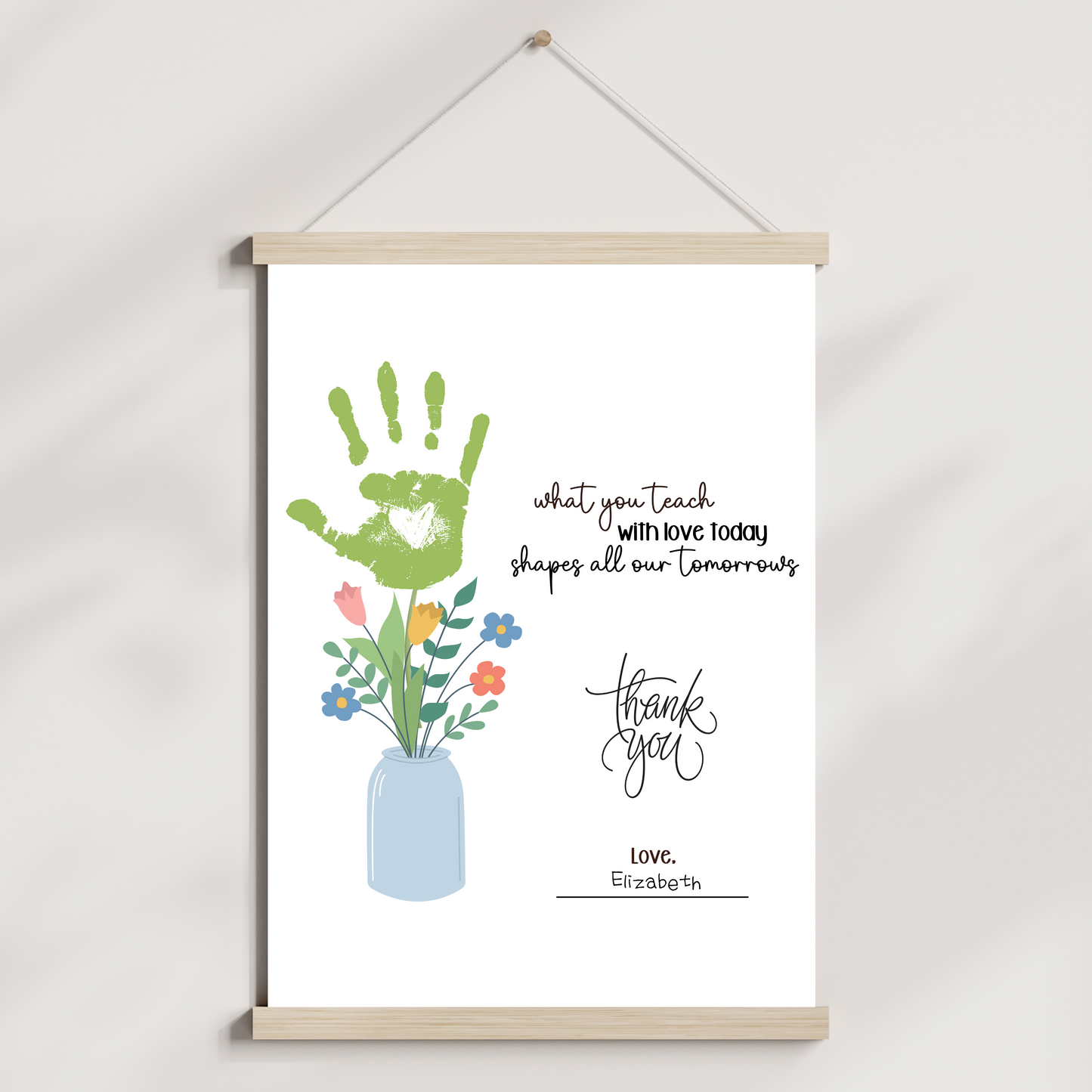 Teacher Appreciation Handprint Craft Kids Printable, DIY Gift Keepsake Flower Art for Pre-K Kindergarten Preschool Children