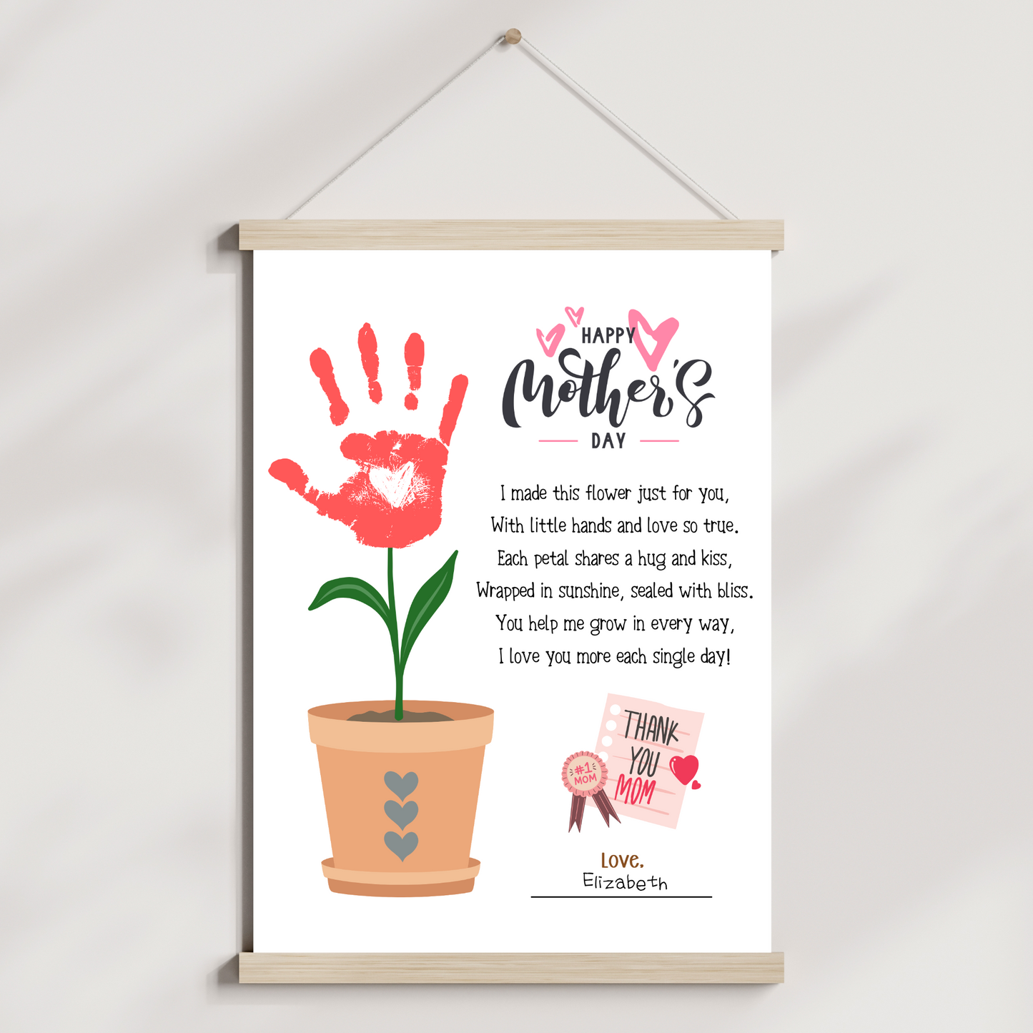 Mom Handprint Craft for Kids Printable, Mothers Day DIY Hand Art Activity