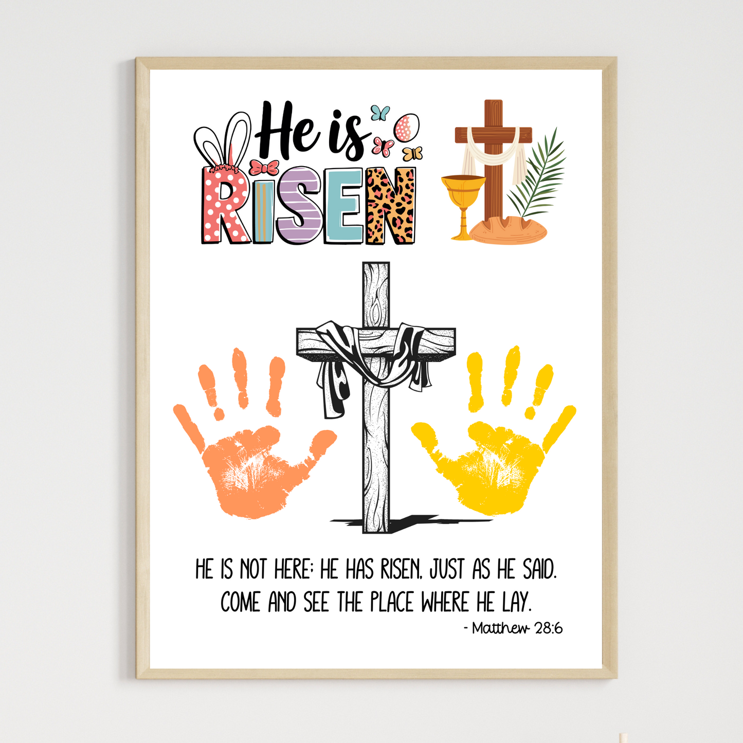 Jesus Is Risen Christian Easter Handprint Craft Printable, Resurrection DIY Art Kids Sunday School Activity