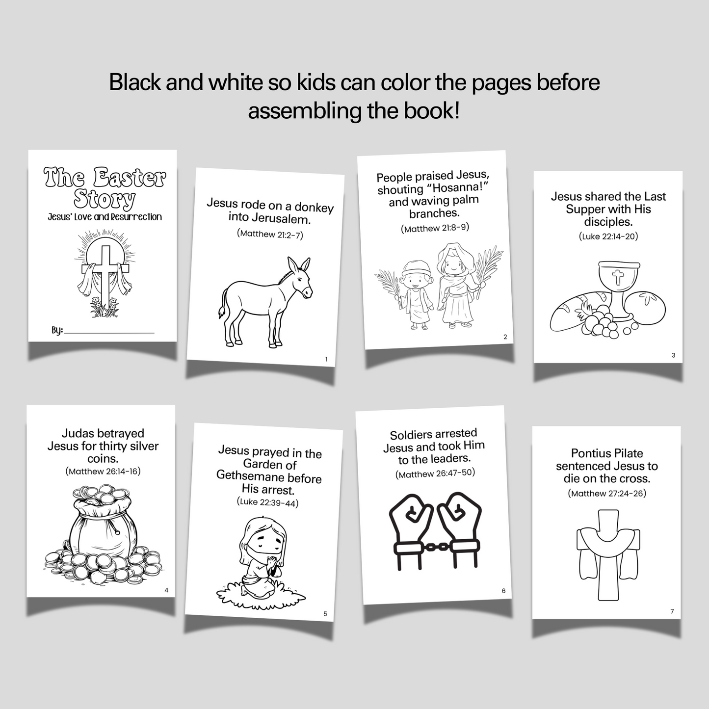 Easter Story Mini Book for Kids Printable, Coloring Bible Lesson Sunday School Craft Religious Christian Activity Holy Week