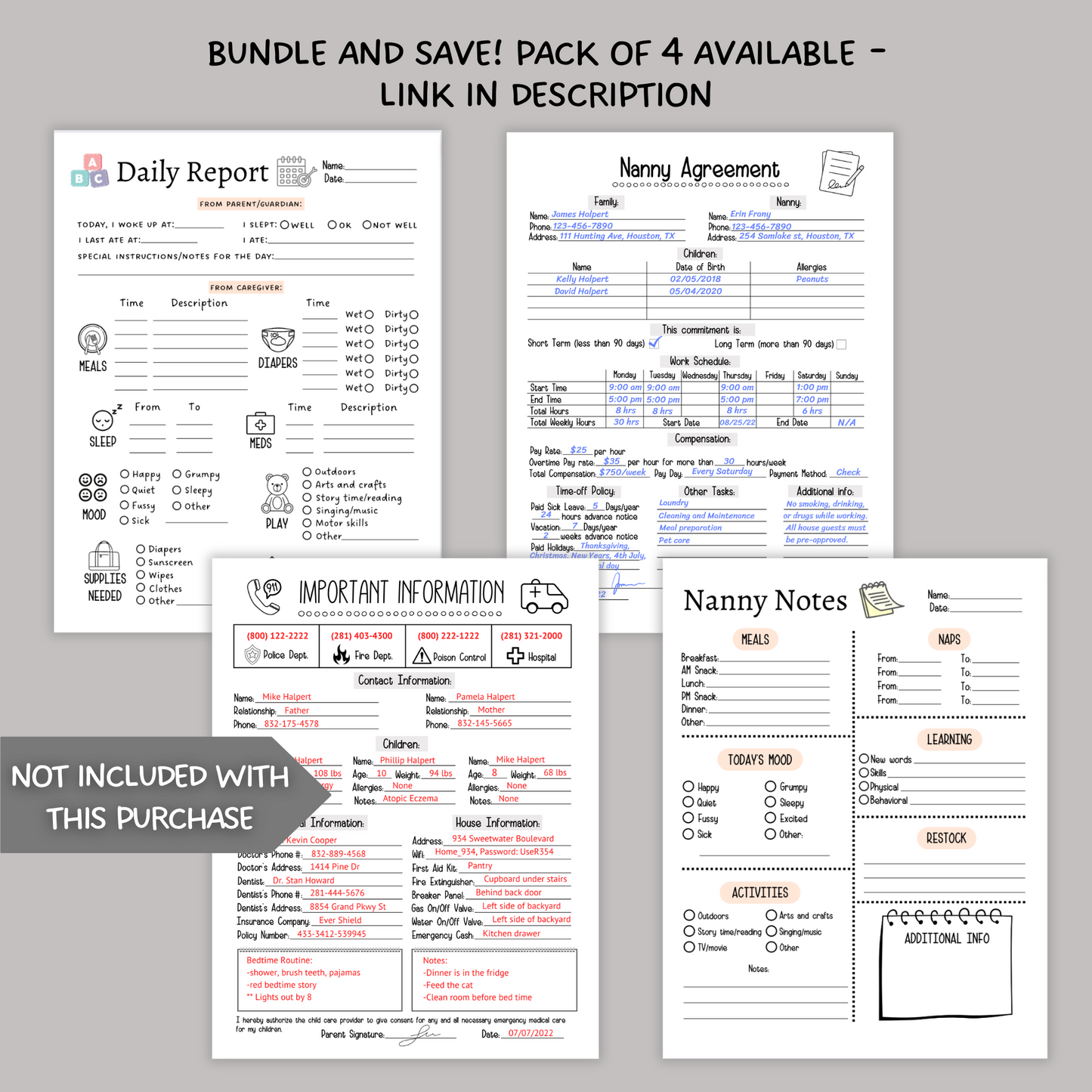 Nanny Agreement Worksheet Editable, Printable Babysitter Contract