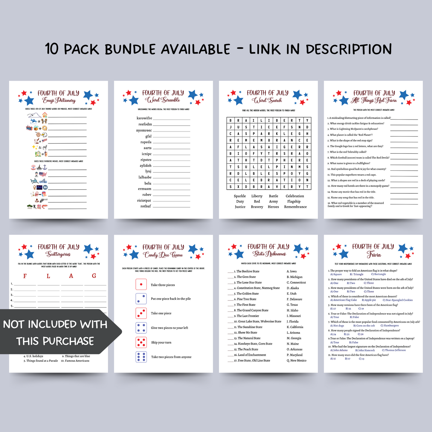 4th of July Crazy Laws Game Printable, Family Trivia Activity Adults & Kids