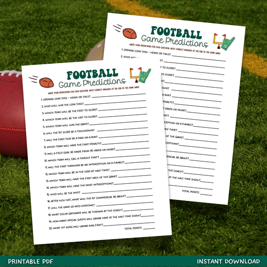 Football Predictions 59 Game, Super Bowl Sunday Party Tailgate Activity