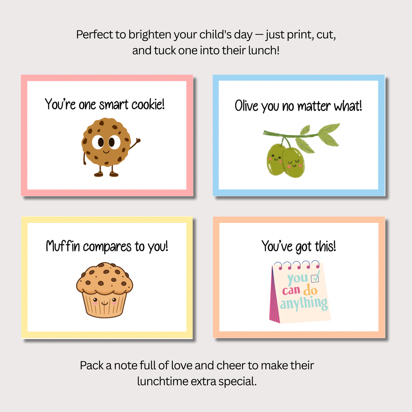 Lunch Box Notes Printable for Kids, Back to School Cute Lunchbox Cards