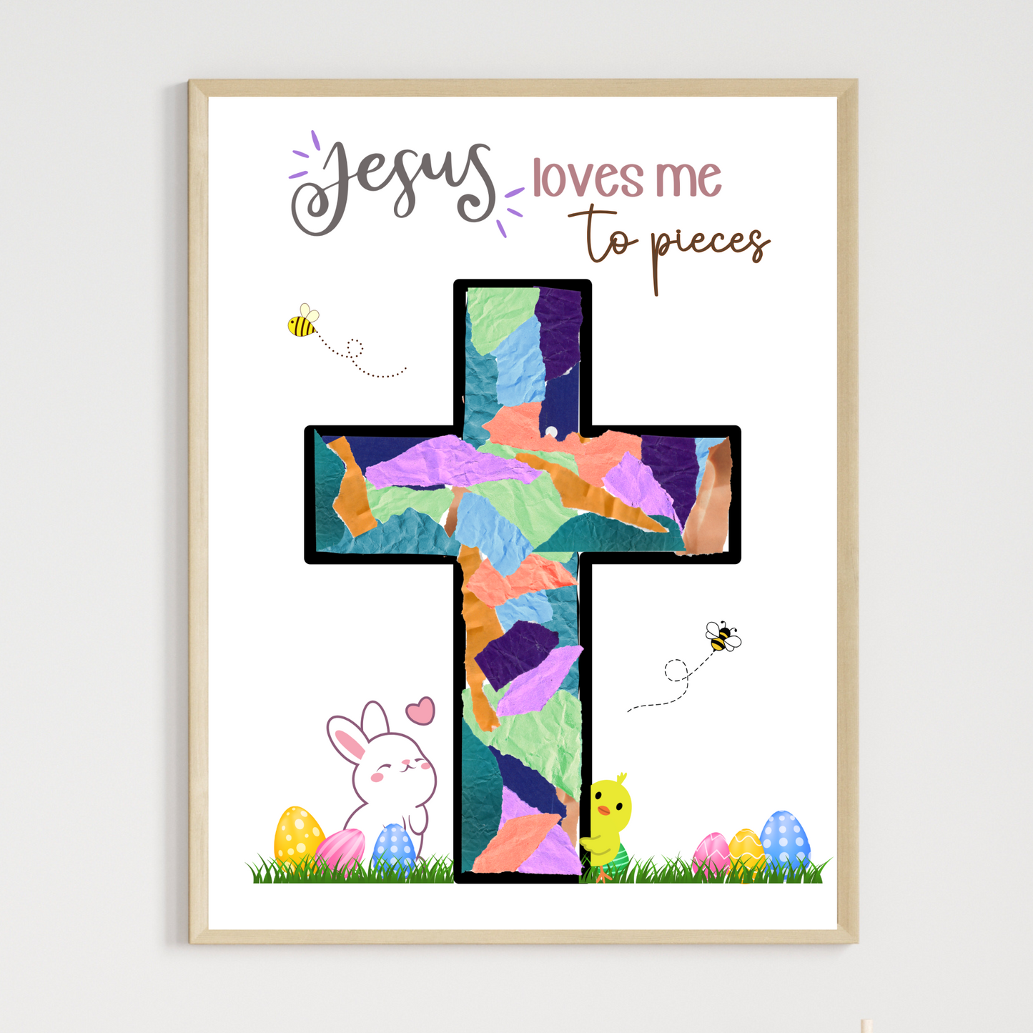 Religious Christian Craft for Kids Printable, Easter Cross Simple DIY Torn Paper Art Sunday School Activity