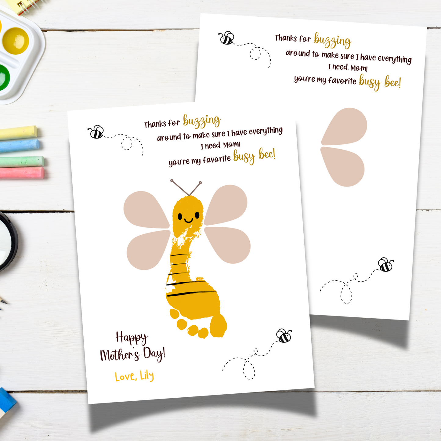 Mothers Day Footprint Bee Craft for Kids Printable, Card Art Mom Birthday Gift