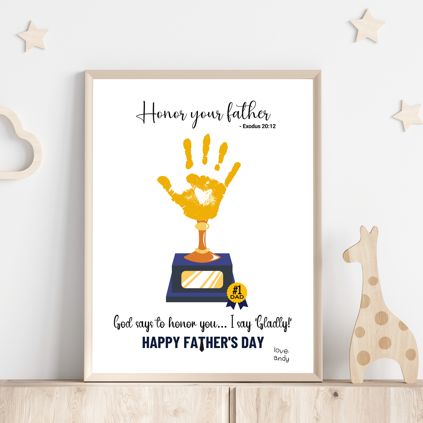 Father's Day Bible Craft Kids Printable, DIY Handprint Card Religious Art Sunday School Activity Gift for Dad Grandpa