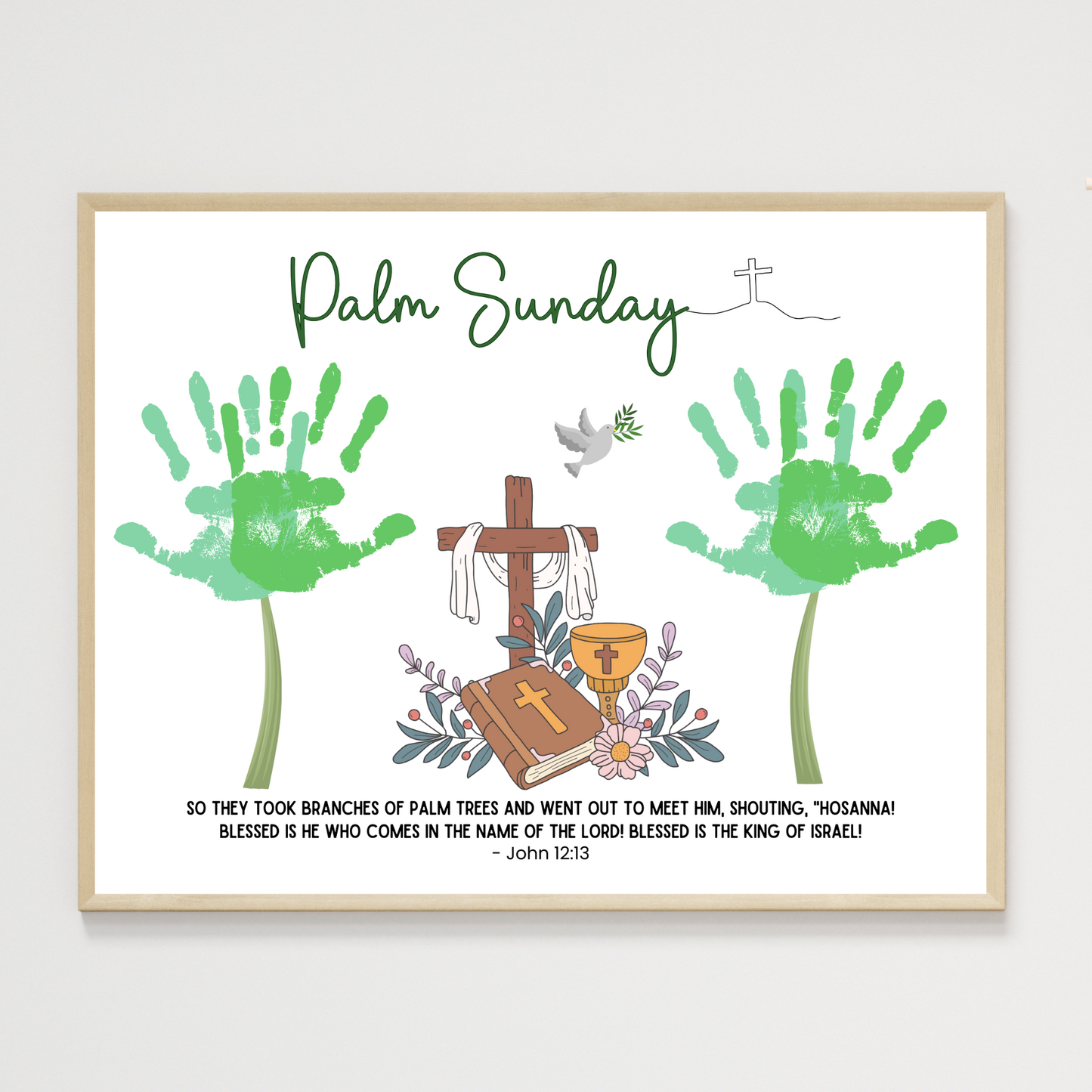 Palm Sunday Easter Handprint Craft Printable, Bible Lesson DIY Religious Christian Art for Kids