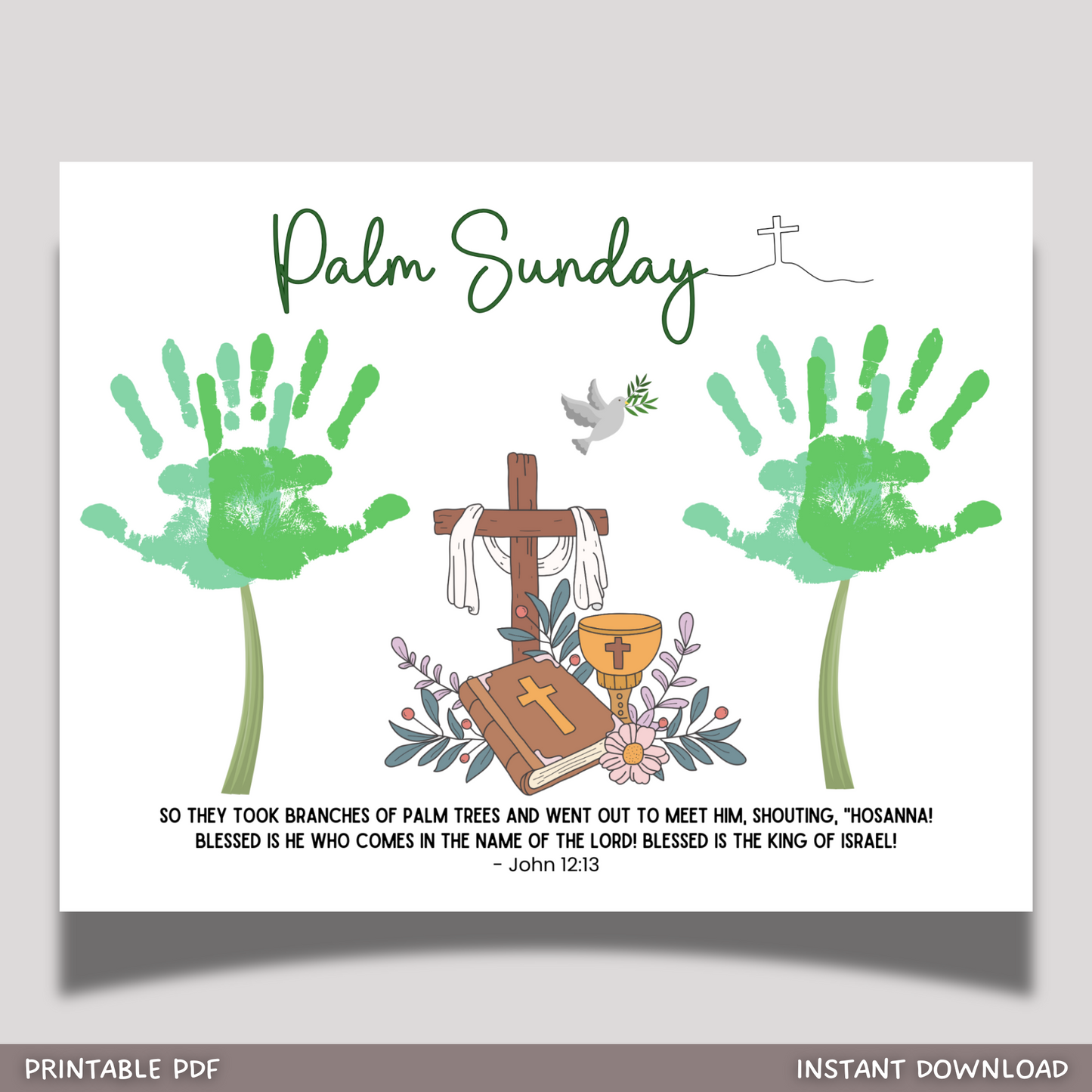 Palm Sunday Easter Handprint Craft Printable, Bible Lesson DIY Religious Christian Art for Kids