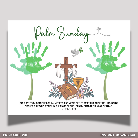 Palm Sunday Easter Handprint Craft Printable, DIY Religious Christian Art for Kids