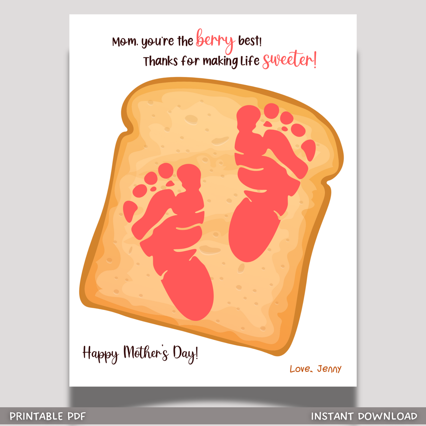 Mothers Day Footprint Craft for Kids Printable, Card Handprint Art Activity Personalized Mom Birthday Gift