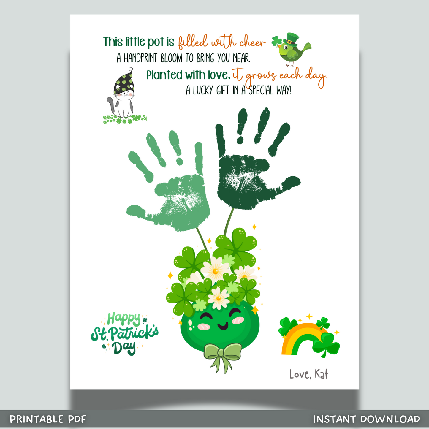 St Patricks Day Poem Handprint Craft Printable Gift DIY March Shamrock Art Keepsake for Kids